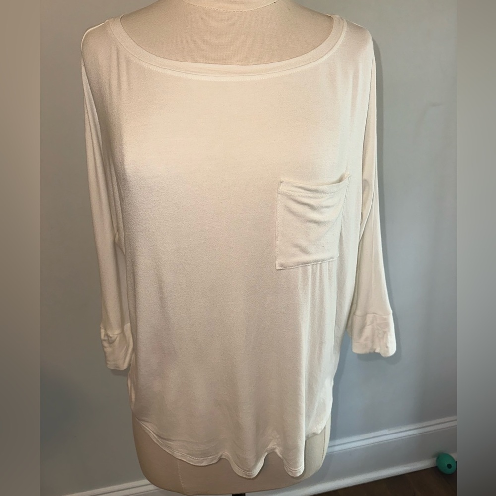 Hourglass Lilly - cream 3/4 sleeve, cotton shirt. Very cozy!
